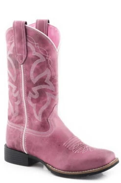 Roper Womens Burnish Pink Leather Monterey 11in Cowboy Boots