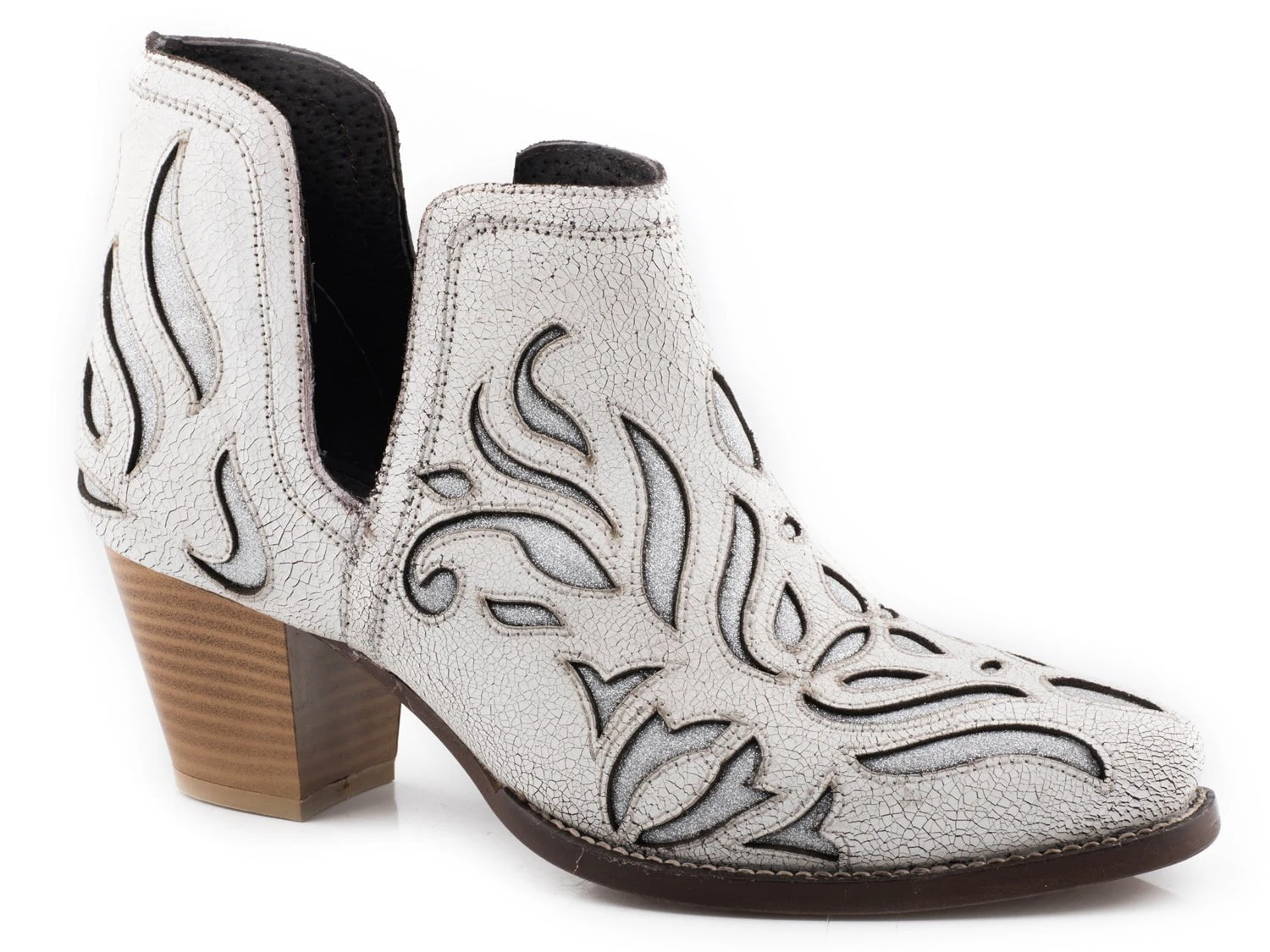 Roper Womens White Leather Rowdy Glitz Ankle Boots 1 Roper Womens White Leather Rowdy Glitz Ankle Boots