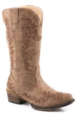 Roper Womens Tan Faux Leather Riley Scroll 12In Snip Cowboy Boots