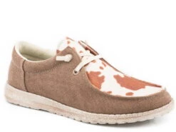 Roper Womens Brown Fabric Hang Loose Cow Print Loafer Shoes