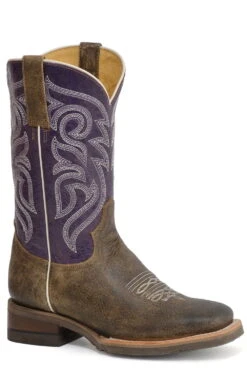 Roper Womens Brown/Purple Leather Lady Geo Cowboy Boots