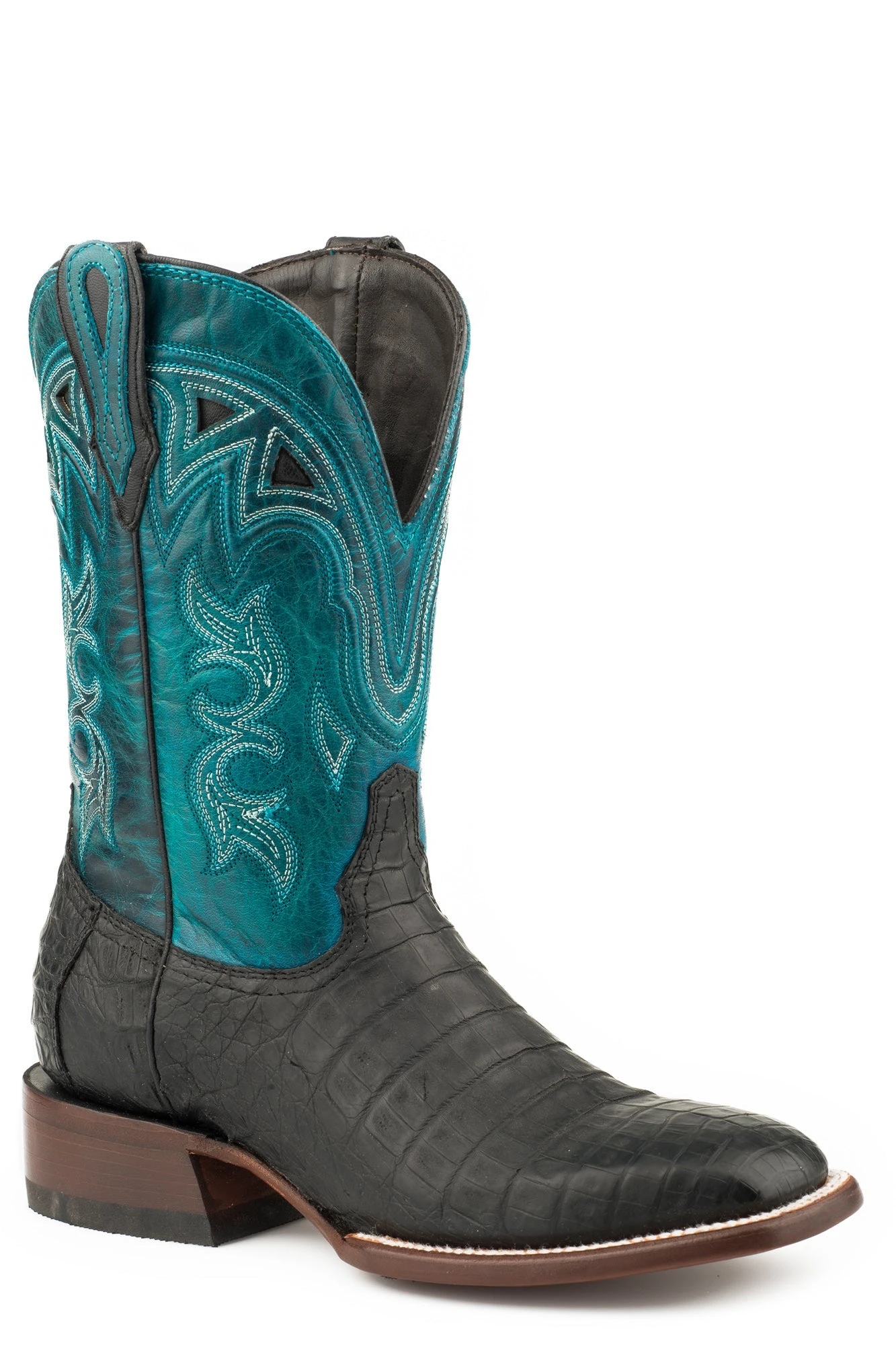 Stetson Womens Black/Turquoise Caiman Lovington Cowboy Boots 1 Stetson Womens Black/Turquoise Caiman Lovington Cowboy Boots