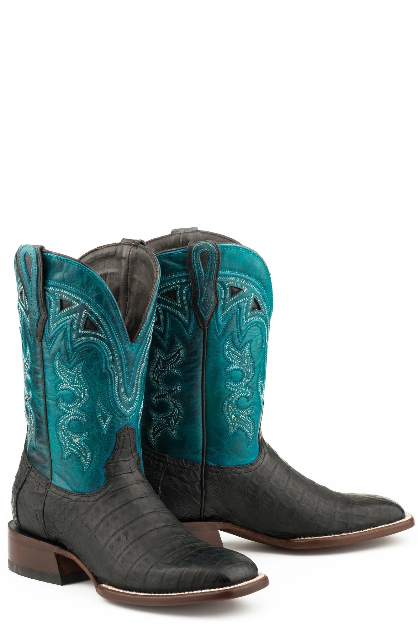 Stetson Womens Black/Turquoise Caiman Lovington Cowboy Boots 2 Stetson Womens Black/Turquoise Caiman Lovington Cowboy Boots - Image 2