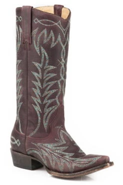 Stetson Womens Wine Leather Stella 13In Cowboy Boots