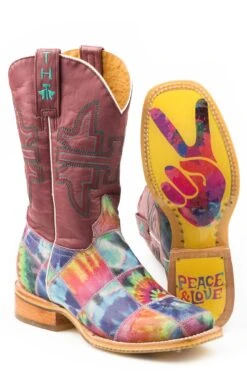 Tin Haul Womens Multi-Color Leather Trippy Check Cowboy Boots