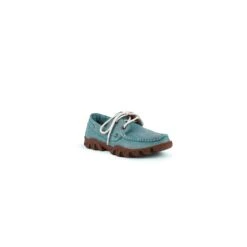 Ferrini Ladies Turquoise Leather Shoes Loafers -ROPER Shop 65322 50 Loafer Turquoise ThreeFourths