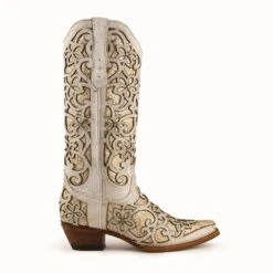 Ferrini Ladies Distressed White Leather Bliss V-Toe Cowboy Boots -ROPER Shop 83061 19 Bliss White Snip Toe Profile