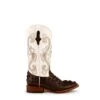 Ferrini Ladies Chocolate Leather Caiman S-Toe Rancher Cowboy Boots -ROPER Shop 90493 09 PrintHornbackCaiman Choclate White S Toe Profile 112