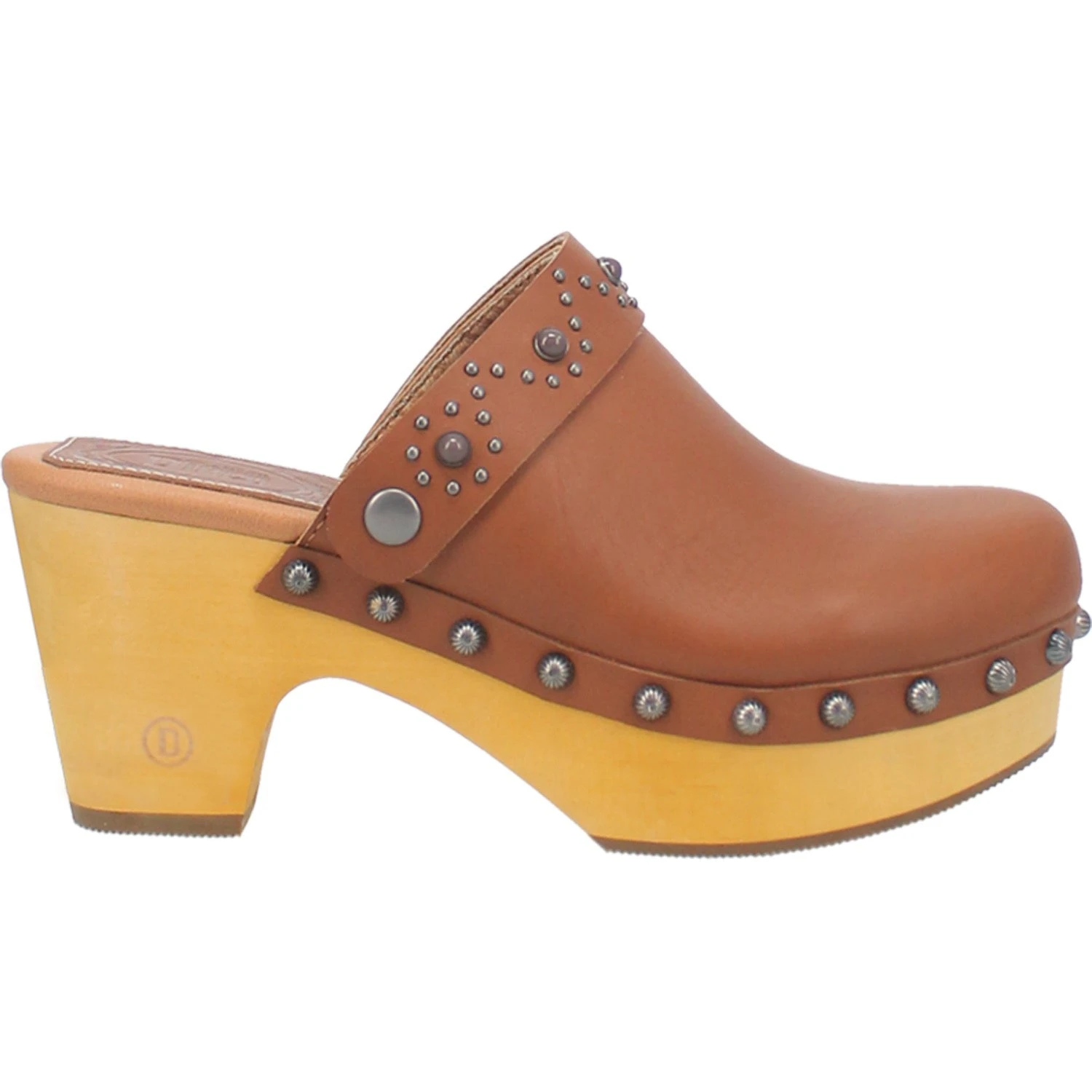 Dingo Womens Deadwood Tan Leather Studs Clogs Shoes 2 Dingo Womens Deadwood Tan Leather Studs Clogs Shoes - Image 2