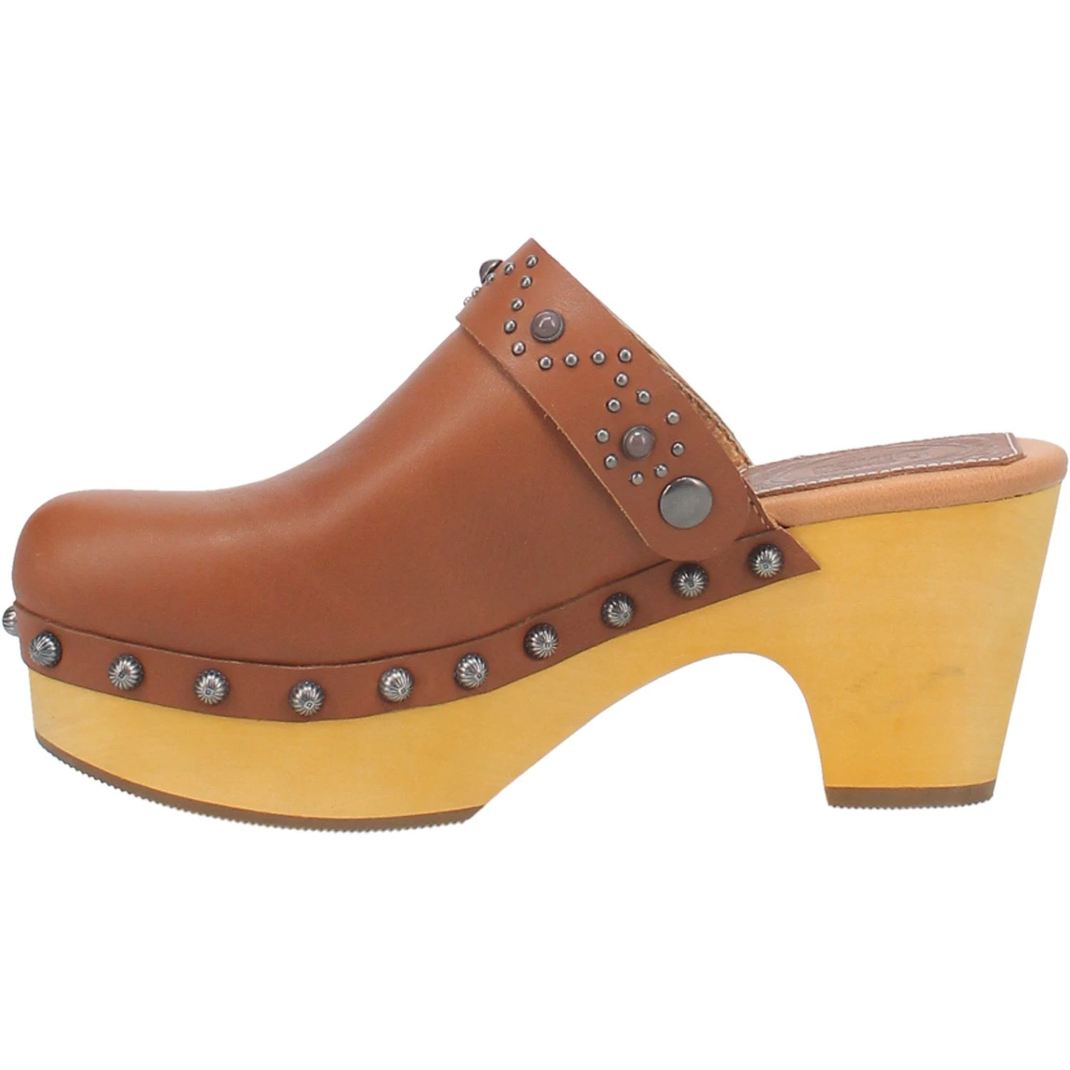 Dingo Womens Deadwood Tan Leather Studs Clogs Shoes 3 Dingo Womens Deadwood Tan Leather Studs Clogs Shoes - Image 3