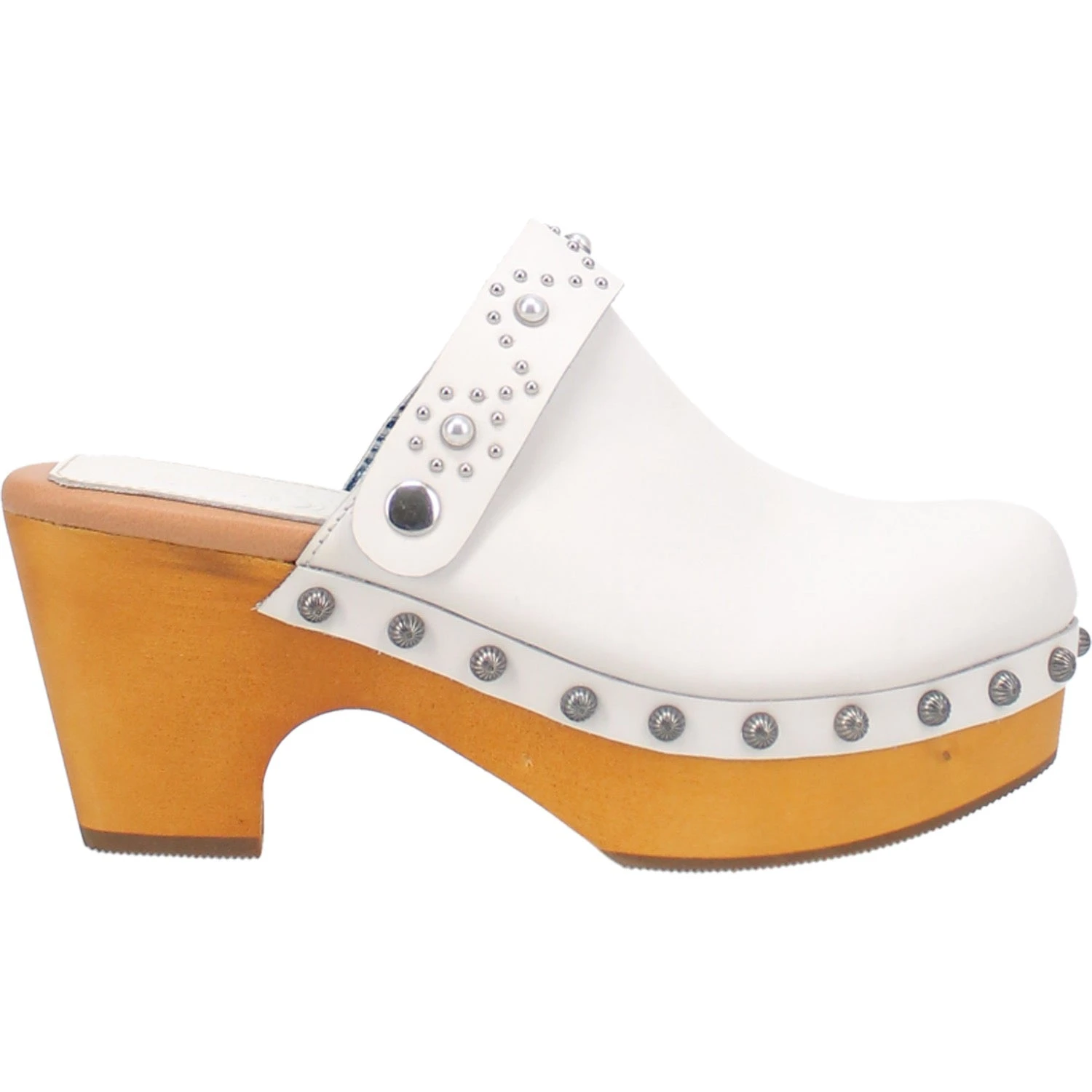Dingo Womens Deadwood White Leather Studs Clogs Shoes 2 Dingo Womens Deadwood White Leather Studs Clogs Shoes - Image 2