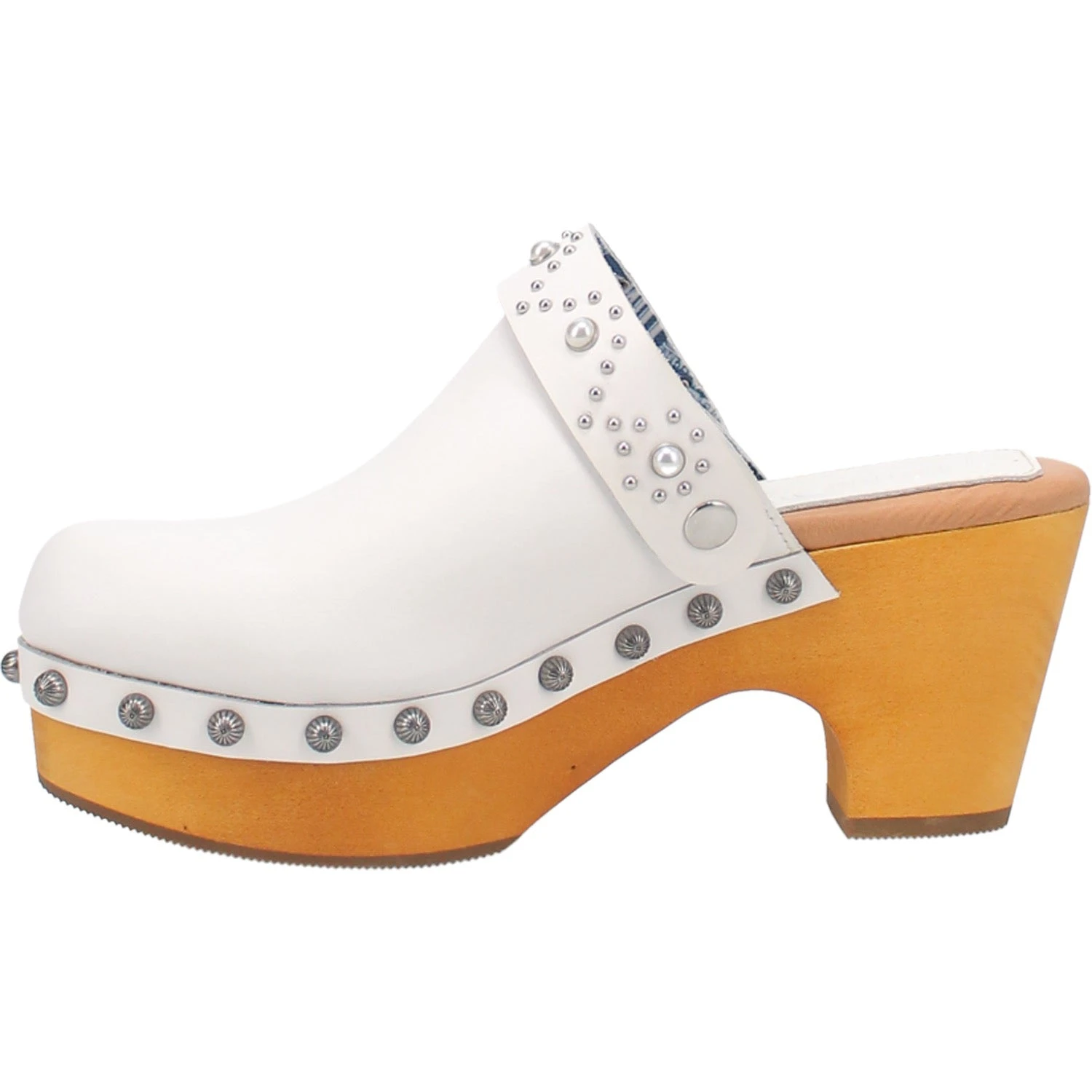 Dingo Womens Deadwood White Leather Studs Clogs Shoes 3 Dingo Womens Deadwood White Leather Studs Clogs Shoes - Image 3
