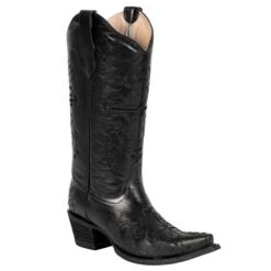 Corral Boots Corral Ladies Embroidery Black Cowhide Leather Cowgirl Boots