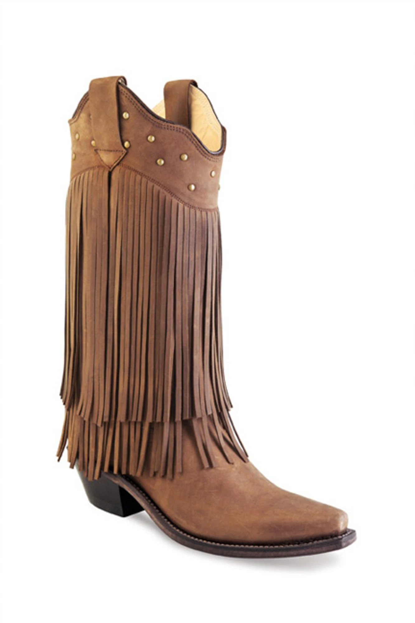 Old West Tan Womens Leather 12in Fringe Fashion Boots 1 Old West Tan Womens Leather 12in Fringe Fashion Boots